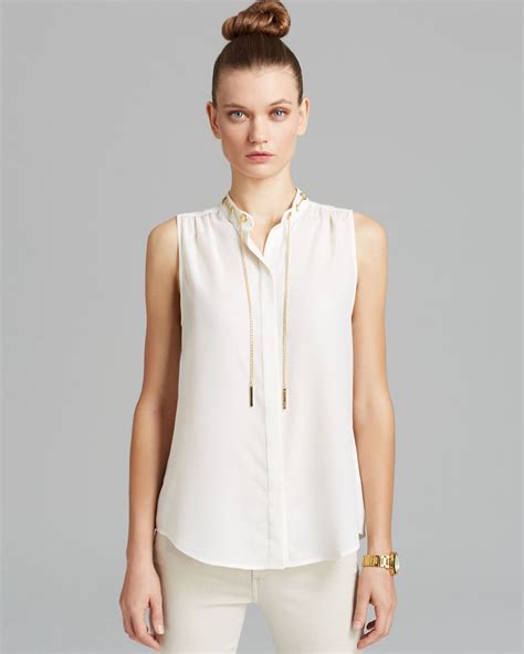 michael kors black and white blouses on sale|Michael Kors sleeveless blouses.